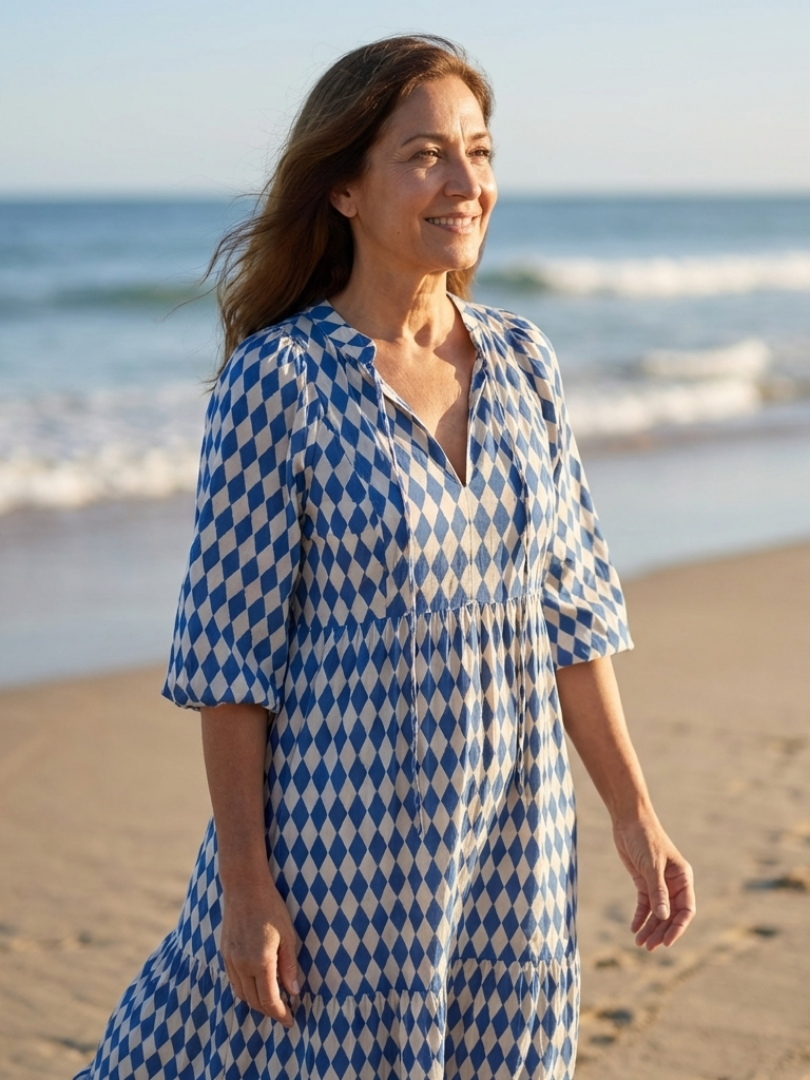 Elodie | Diamond-Print Ruffle-Hem Dress