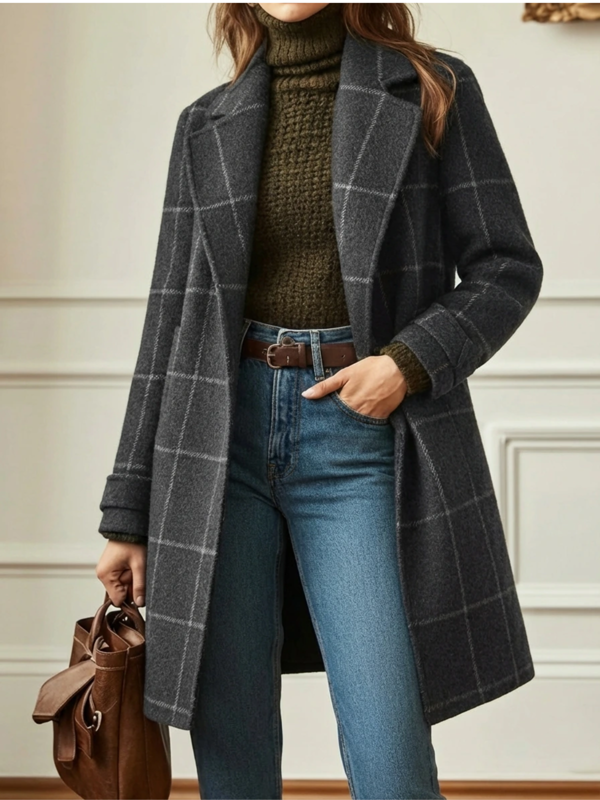 Elowen | Timeless Plaid Wool Long Coat