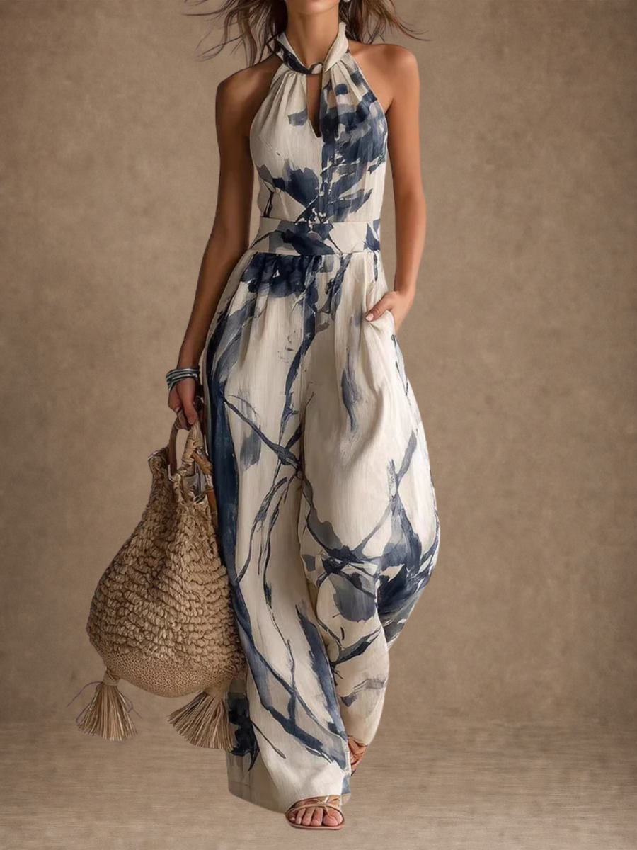 Artistic Print Halter Jumpsuit