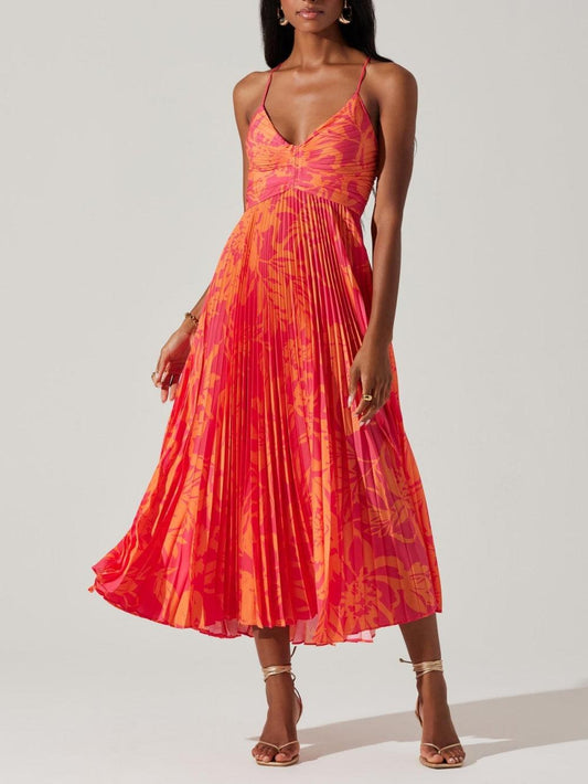 Heather | Coastal Chic Floral Pleated Midi Dress