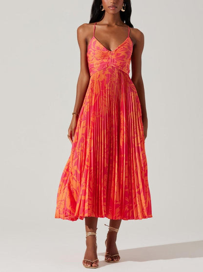 Heather | Coastal Chic Floral Pleated Midi Dress