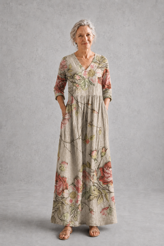 Bella | Beige Floral Summer Dress
