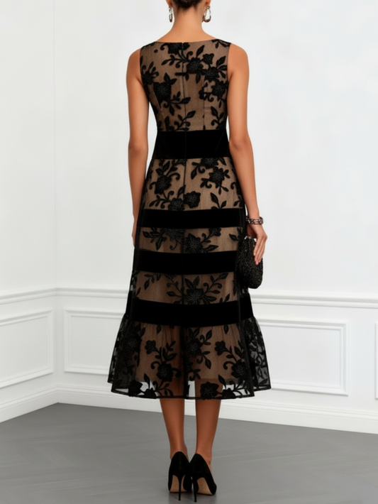 Mae | Mesh Floral A | Line Midi Dress