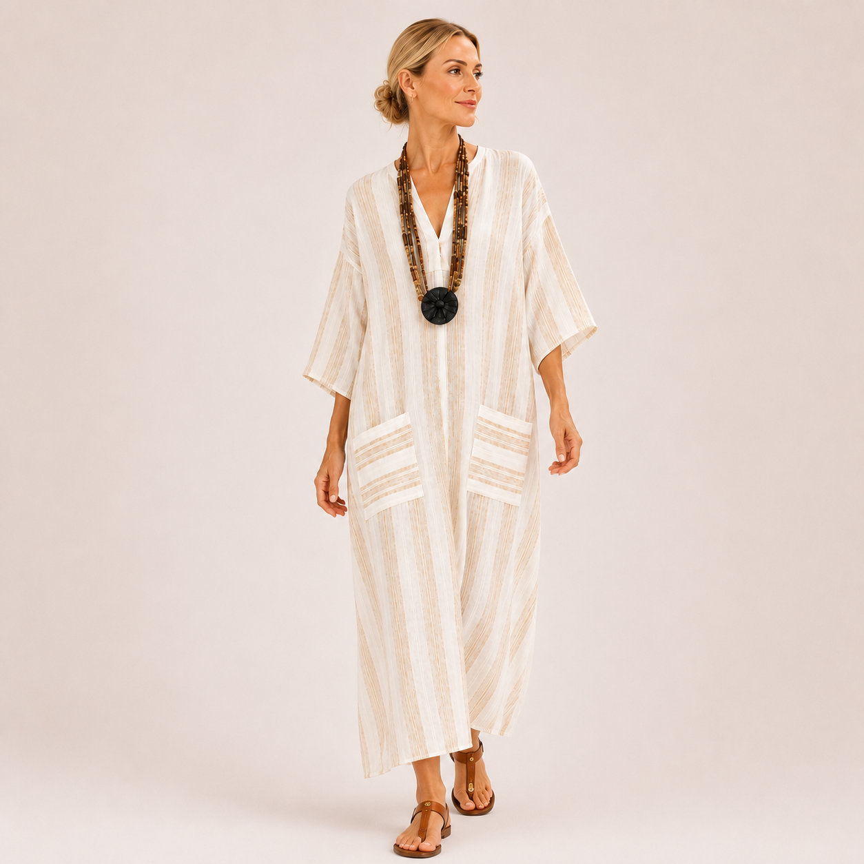 Aisha | White Striped Kaftan