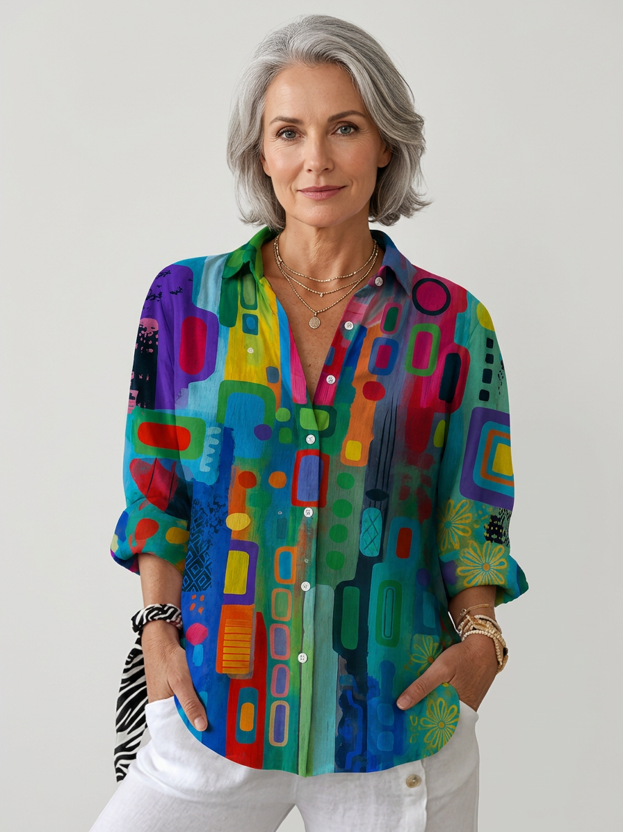 Catalina | Vibrant Artistic Button-Up Blouse