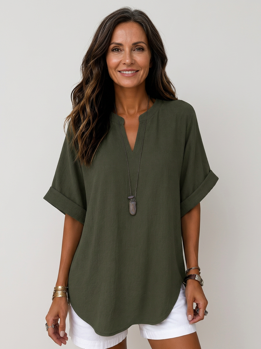 Emma – Casual Plain Short Sleeve Blouse