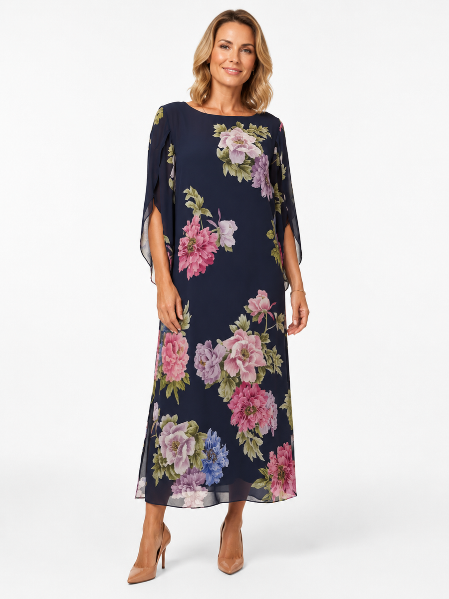 SAVIRA | Floral Print Maxi Dress in Lightweight Chiffon