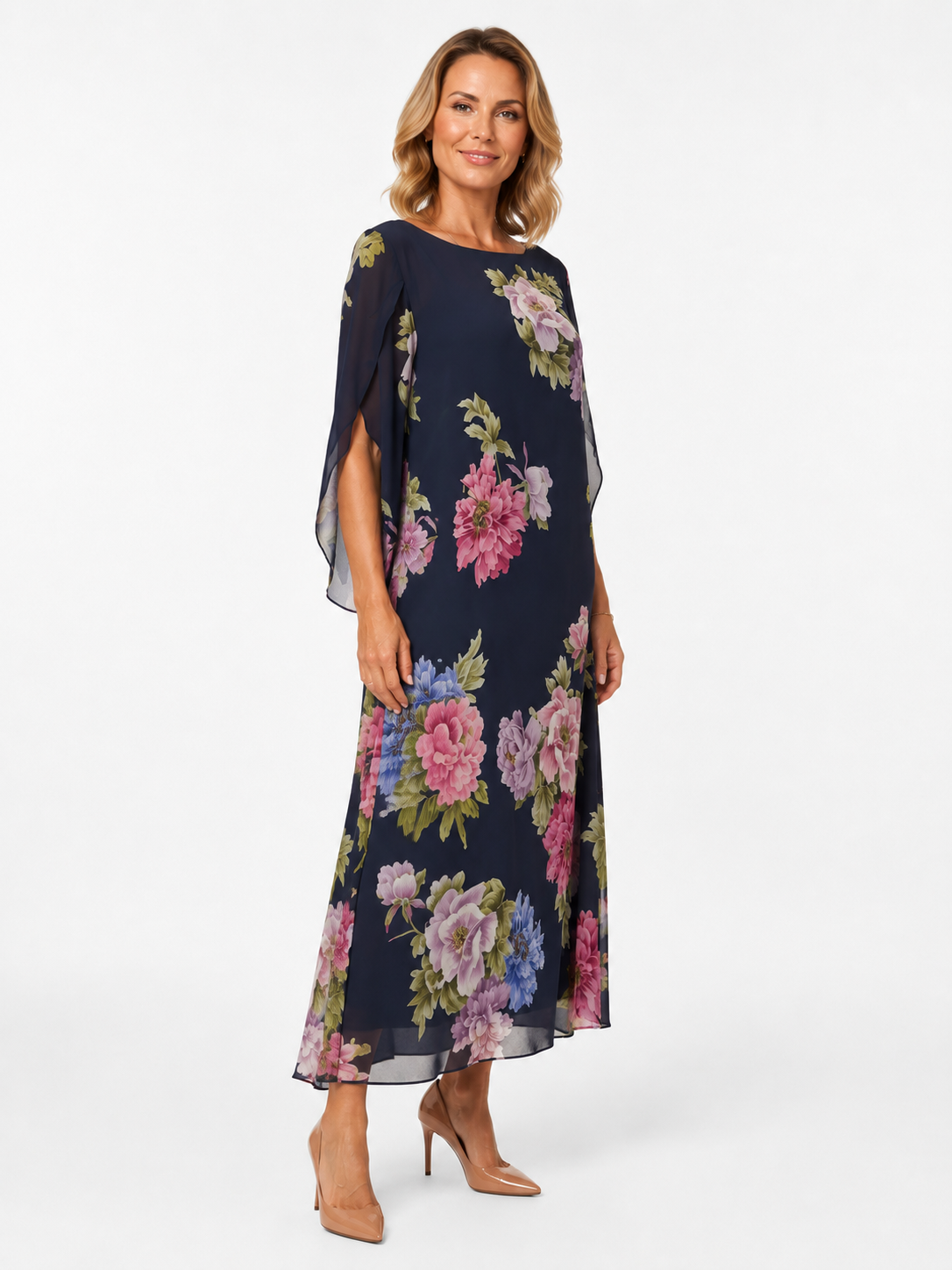 SAVIRA | Floral Print Maxi Dress in Lightweight Chiffon