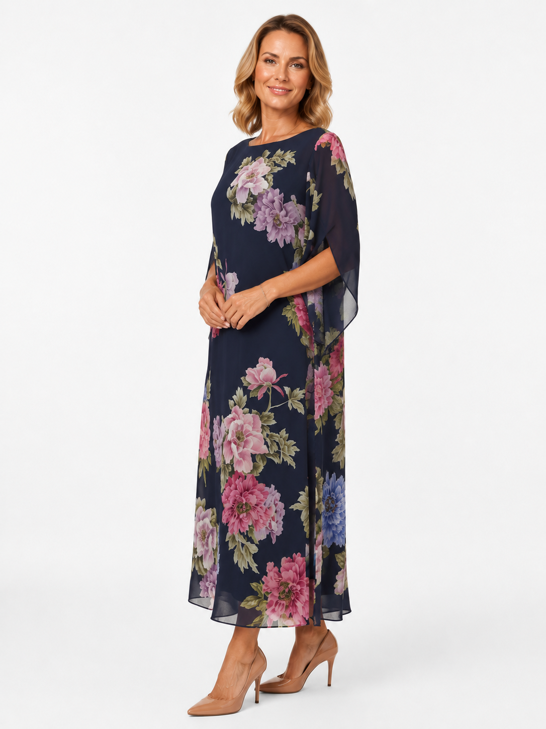 SAVIRA | Floral Print Maxi Dress in Lightweight Chiffon