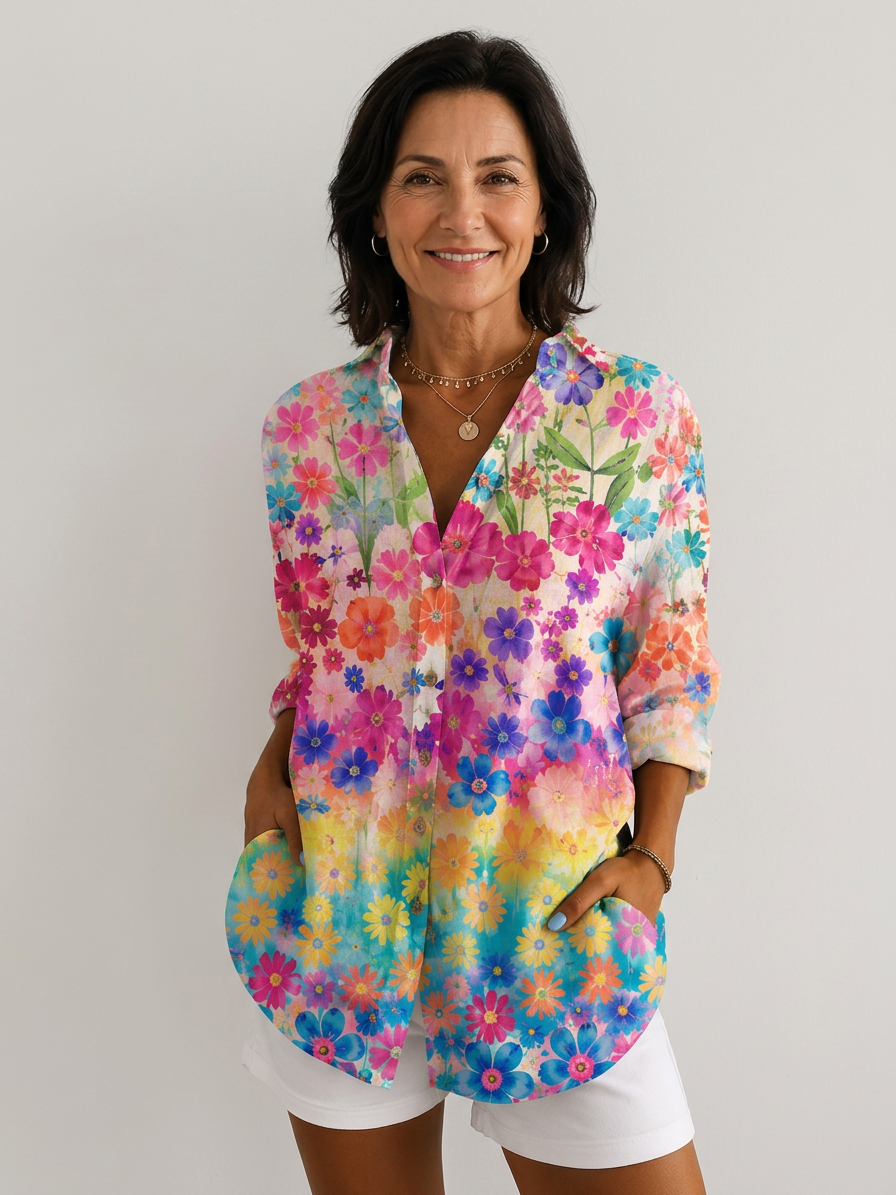 Valeria | Vibrant Artistic Button-Up Blouse