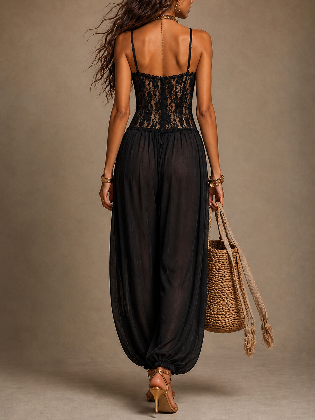 Lira - Flowing Lace Halter Jumpsuit