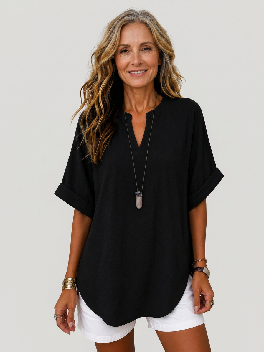 Emma – Casual Plain Short Sleeve Blouse