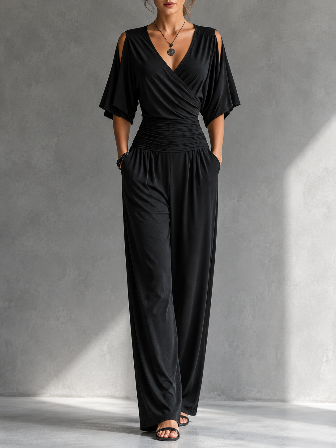 Aline | Elegant Wrap-Effect Jumpsuit with Wide Legs