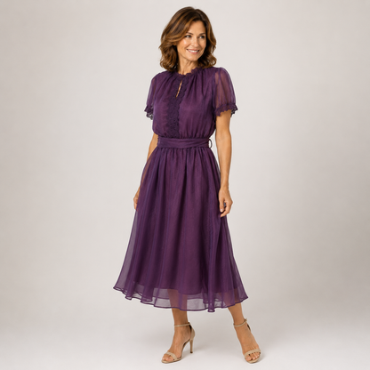Flavia | Lace-Trim Keyhole Chiffon Maxi Dress