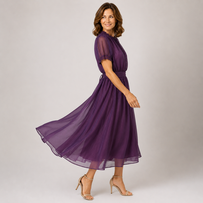 Flavia | Lace-Trim Keyhole Chiffon Maxi Dress