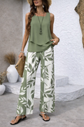 Sabrina | Neutral Botanical Wide-Leg Set