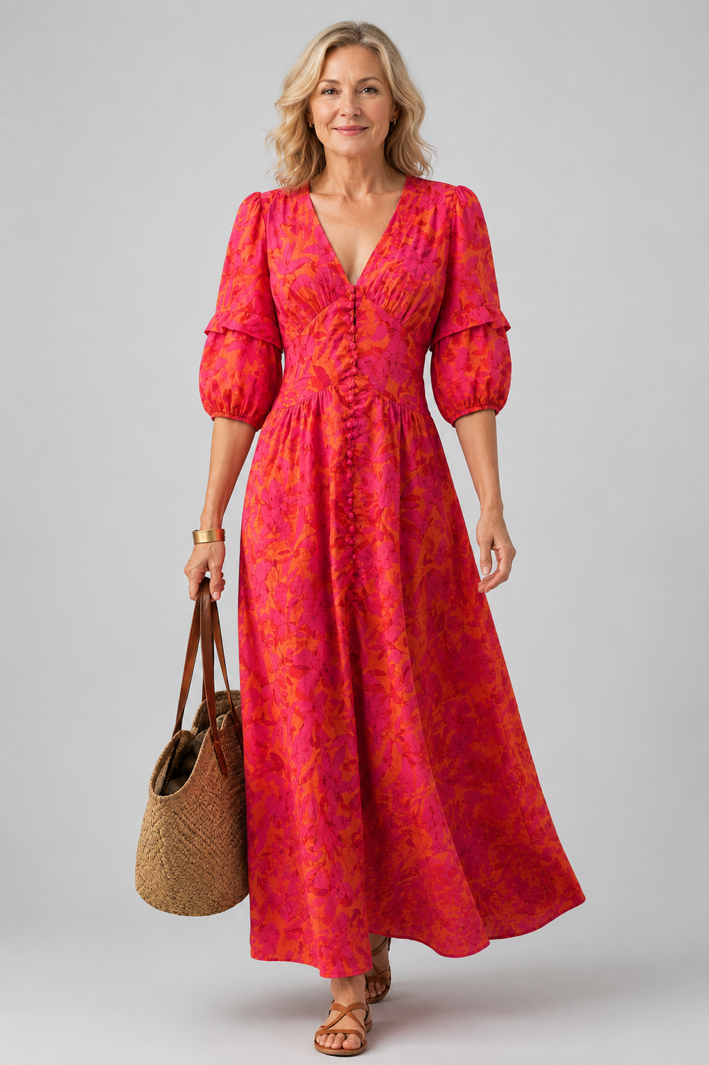 Long Resort Chic Dress in Pink and Orange