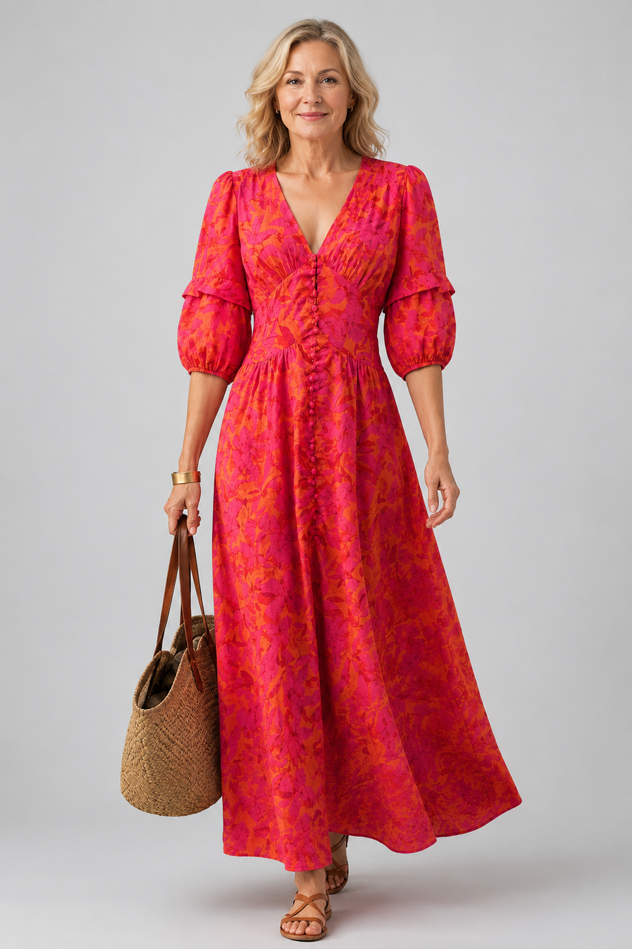 Long Resort Chic Dress in Pink and Orange