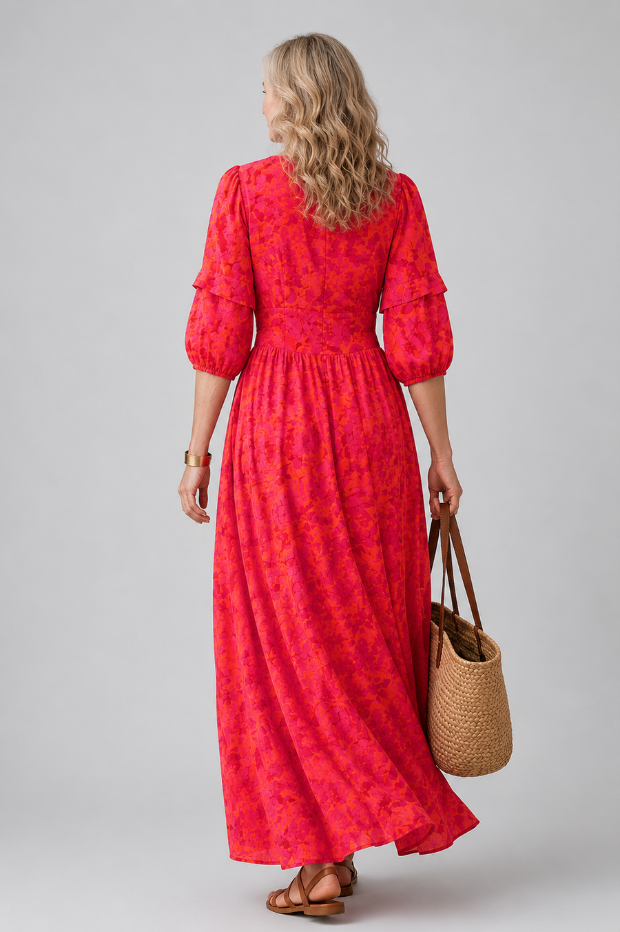 Long Resort Chic Dress in Pink and Orange