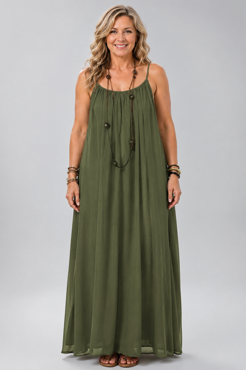 Long flowy summer dress with thin straps