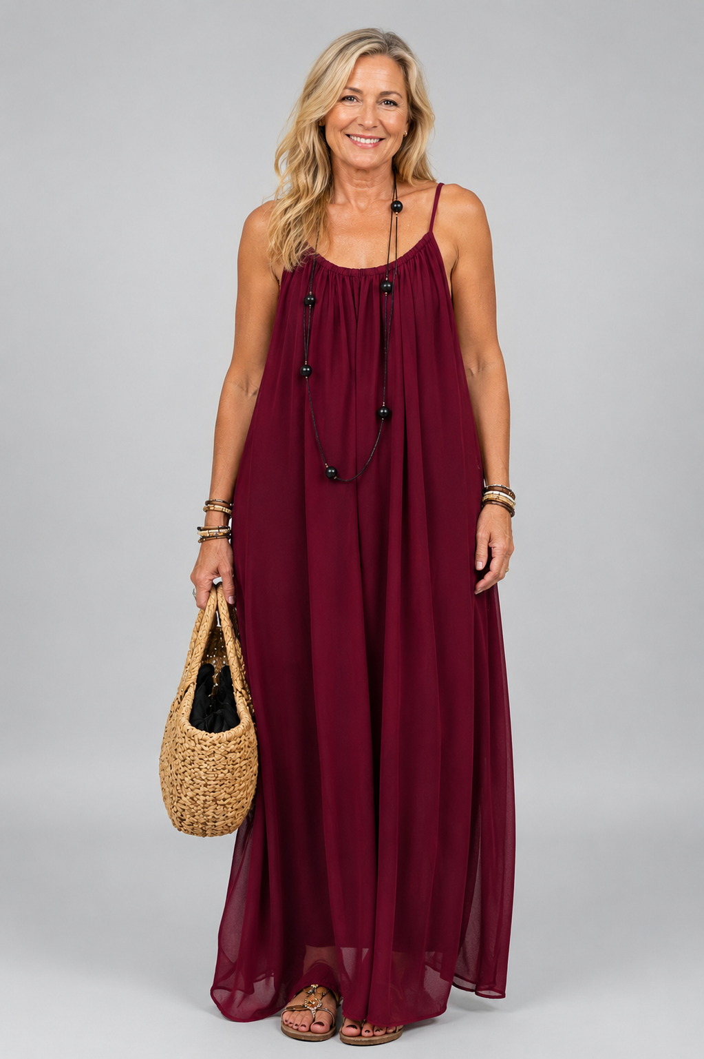 Long flowy summer dress with thin straps