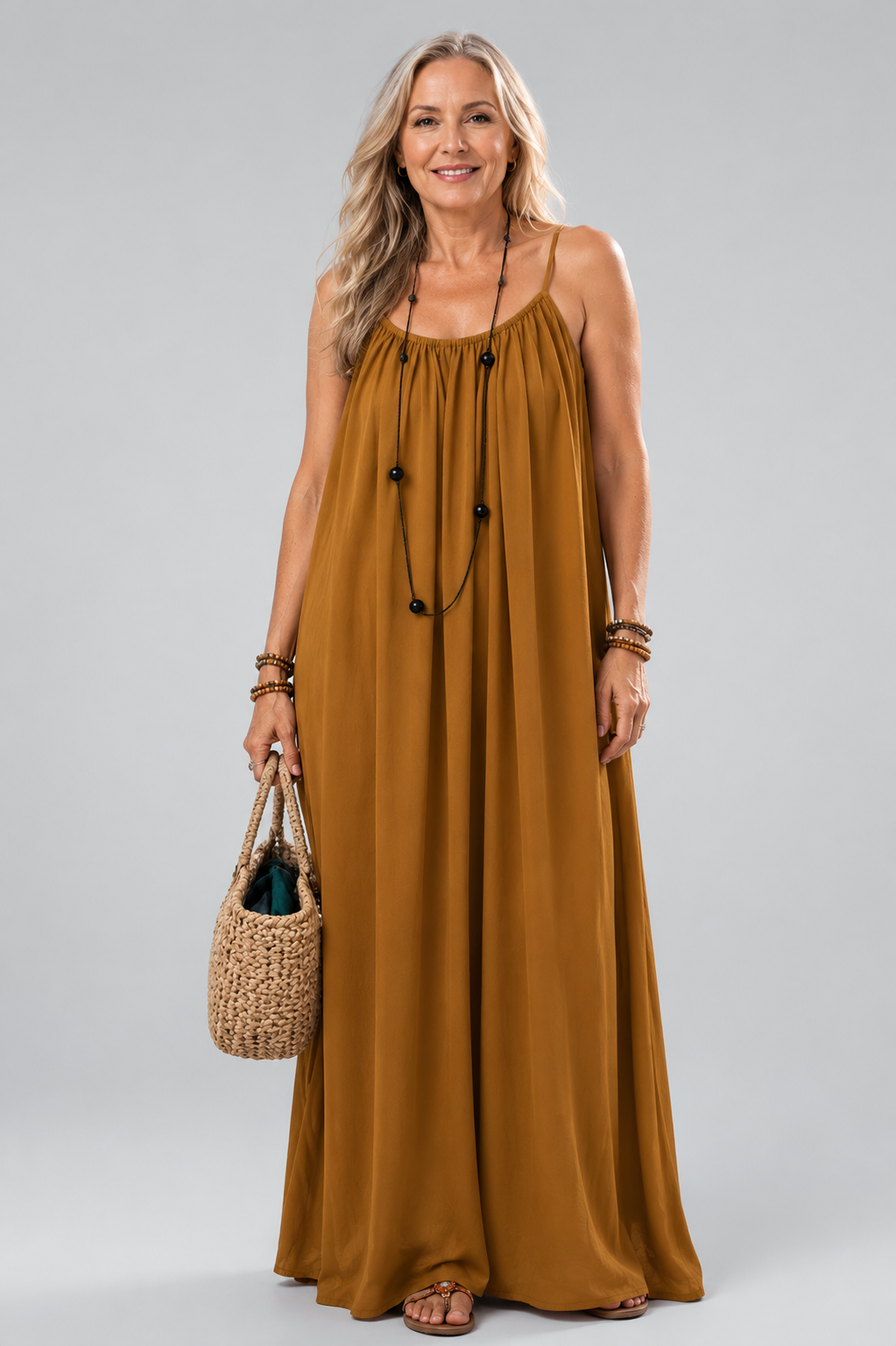 Long flowy summer dress with thin straps