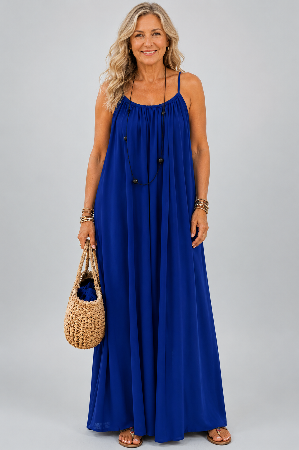 Long flowy summer dress with thin straps