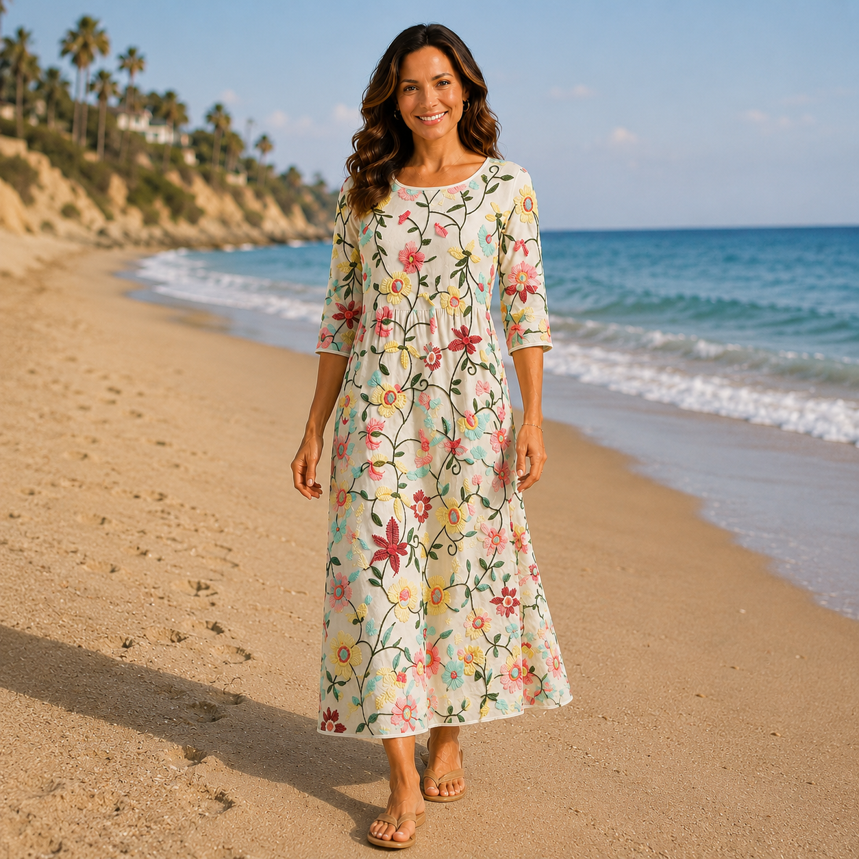 ESMERALDA | Embroidered Floral Midi Dress