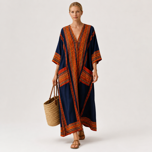 Samira | Blue Ethnic Print Kaftan