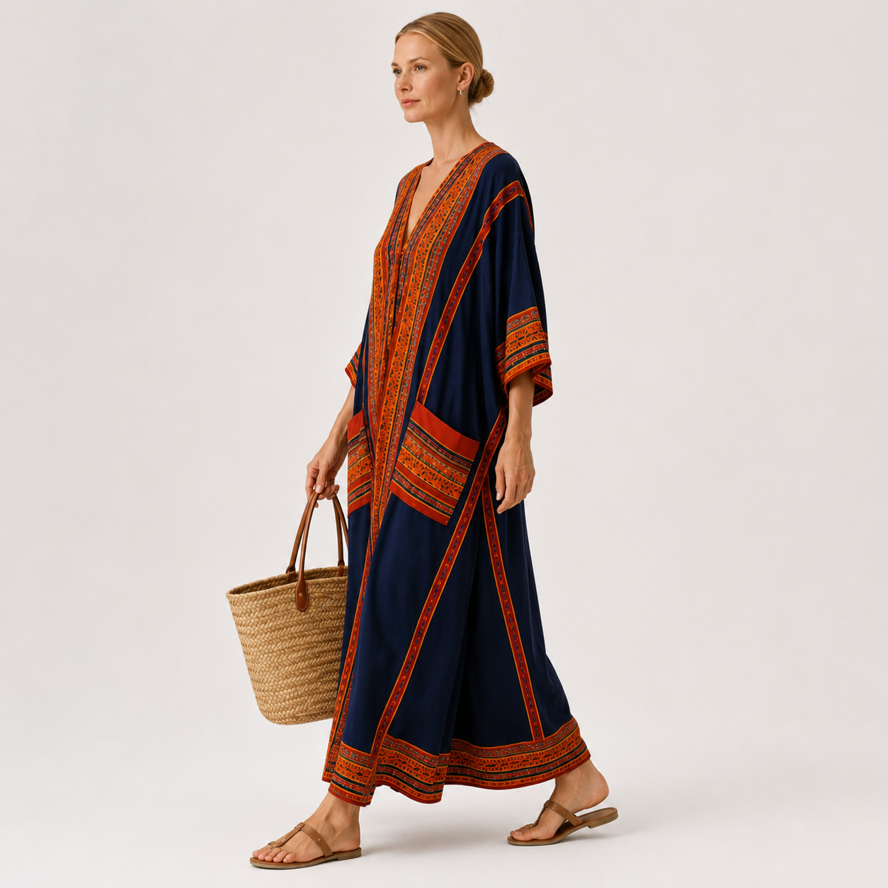 Samira | Blue Ethnic Print Kaftan
