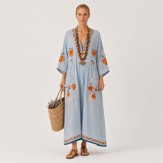 Marina | Blue Embroidered Kaftan