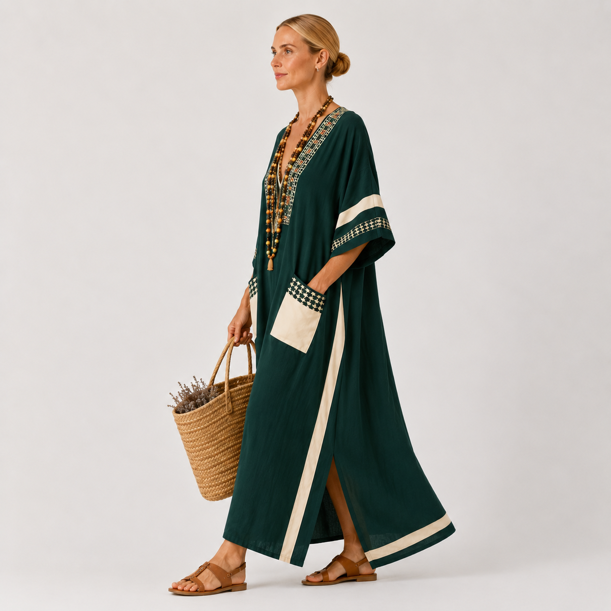 Noor | Green Ethnic Print Kaftan