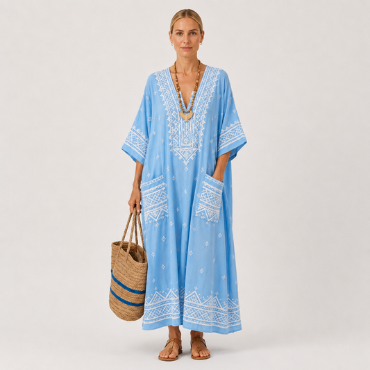 Lina | Sky Blue Ethnic Print Kaftan