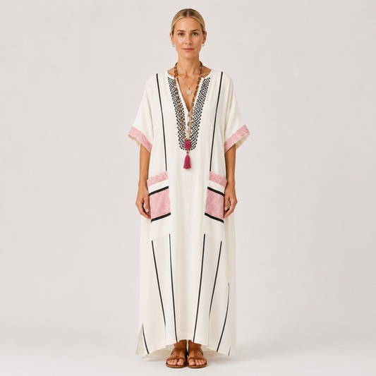 Adara | Ecru Striped Kaftan
