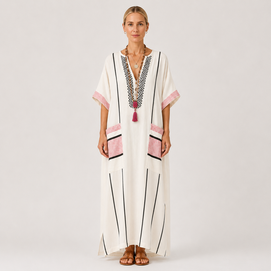Adara | Ecru Striped Kaftan