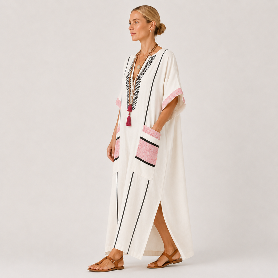 Adara | Ecru Striped Kaftan