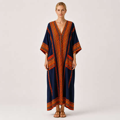 Samira | Blue Ethnic Print Kaftan