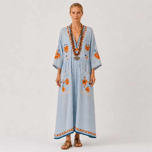 Marina | Blue Embroidered Kaftan