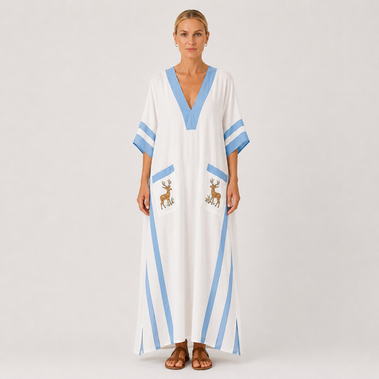 Alba | White and Blue Striped Kaftan