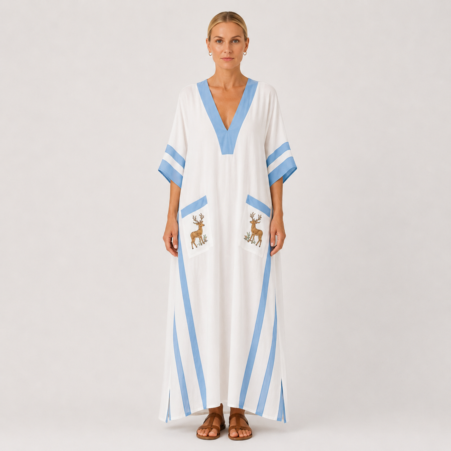 Alba | White and Blue Striped Kaftan