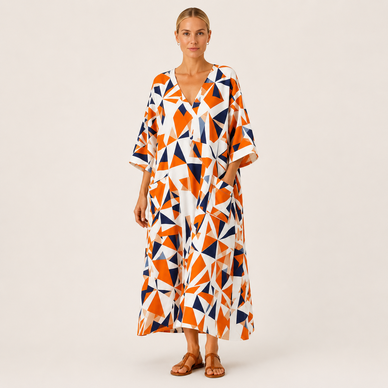 Layla | Orange Geometric Kaftan