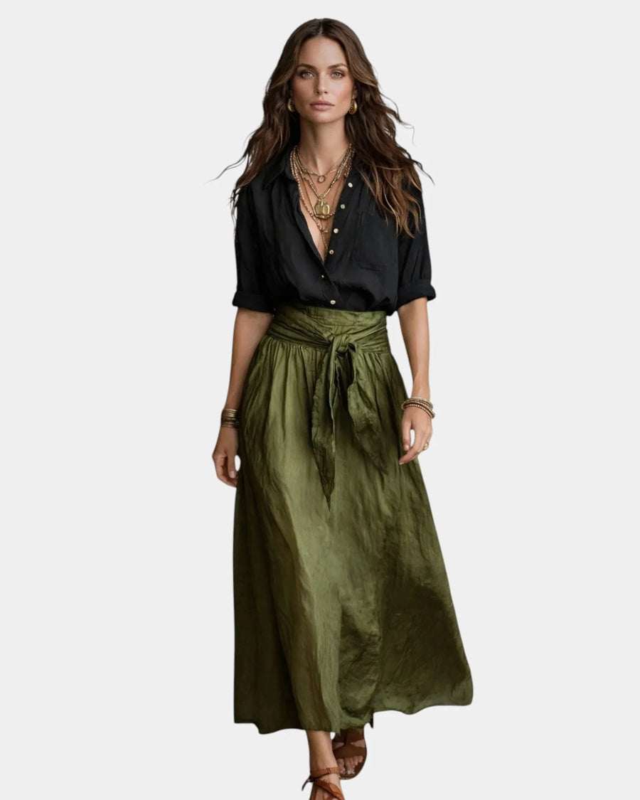 Dione | Midi Skirt & Black Shirt Set - women's set