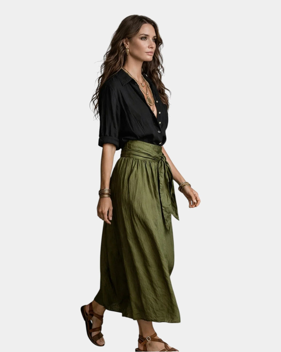Dione | Midi Skirt & Black Shirt Set