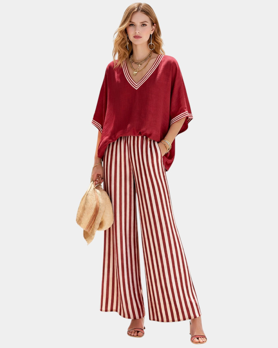 Tristane | Striped Blouse & Pants Set - women's set