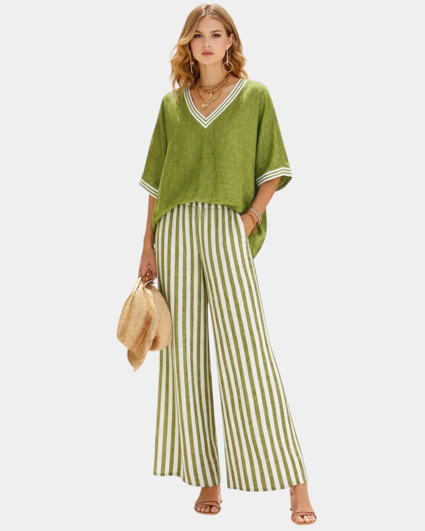 Tristane | Striped Blouse & Pants Set