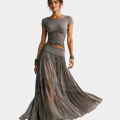 Emeline | Lace Top & Pleated Maxi Skirt Set - women's set