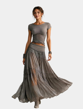 Emeline | Lace Top & Pleated Maxi Skirt Set - women's set