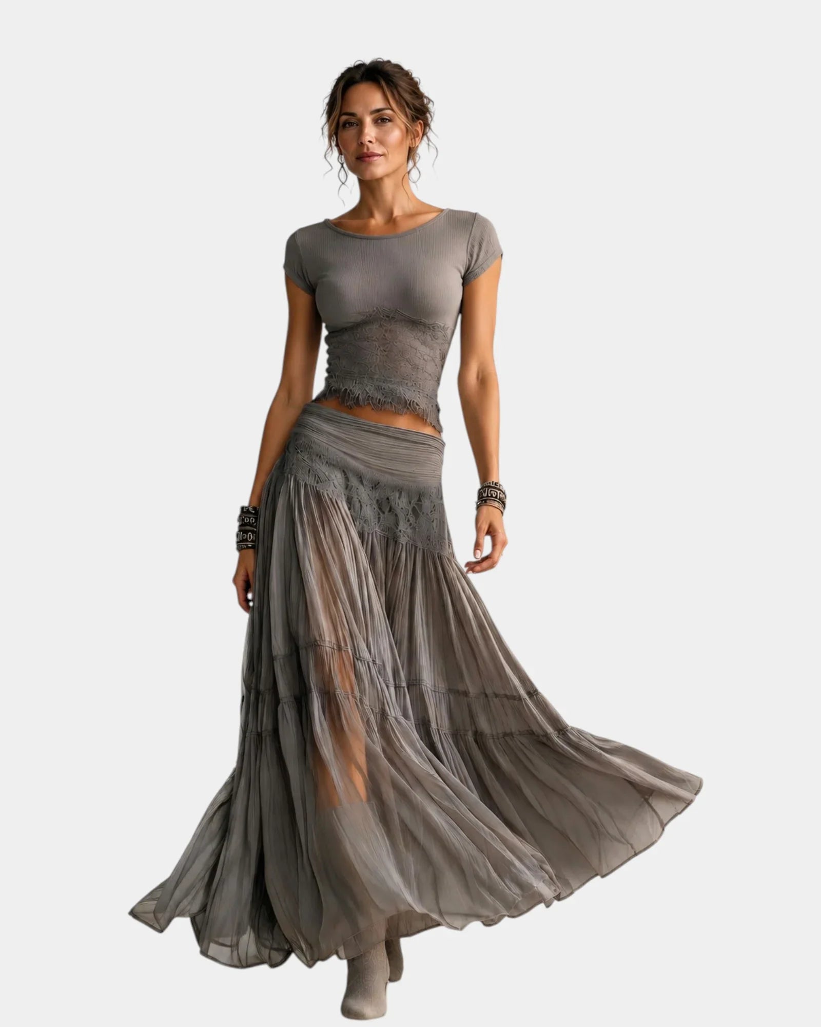 Emeline | Lace Top & Pleated Maxi Skirt Set - women's set