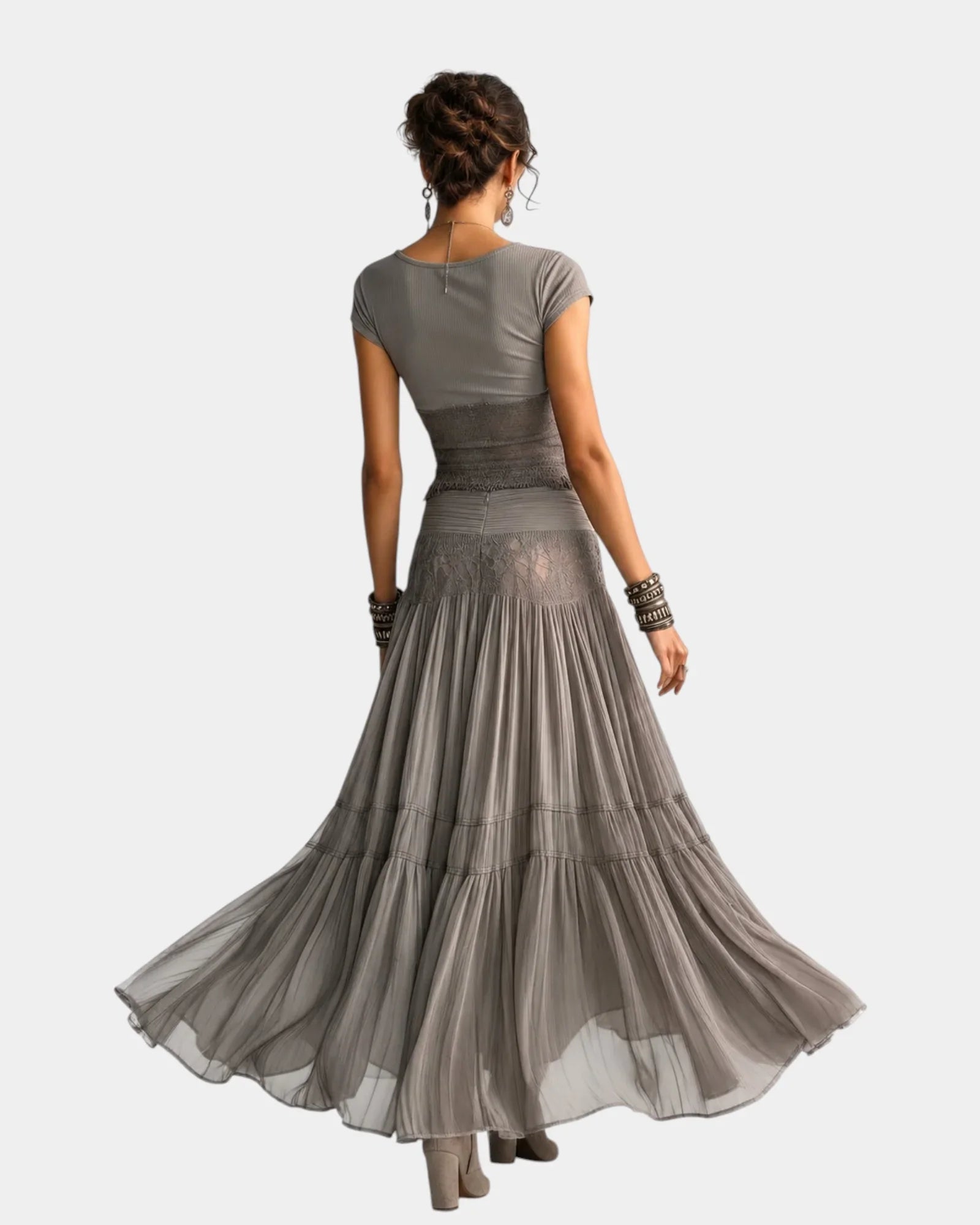 Emeline | Lace Top & Pleated Maxi Skirt Set