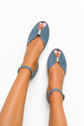 Open-Toe Suede Flats with Metallic Trim